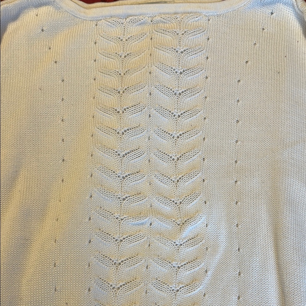 WHBM Elegant WHITE Sweater 3/4 Sleeves Beautiful Knit Design Band Bottom Sz M - Picture 5 of 8